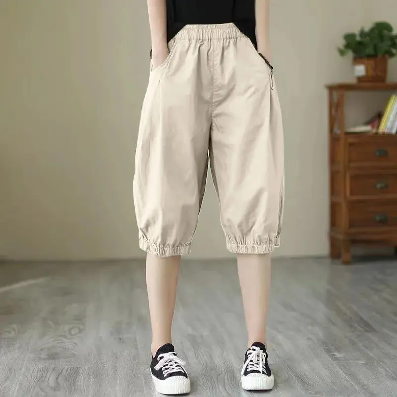 2024 New Summer Hippie Fashion Loose Casual Oversized Women's Clothing Solid Color Folds Polyester Elegant Fashion Y2K Pants