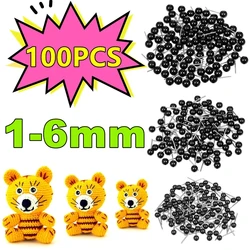 100/50PCS czarne oczy lalki szklane oczy 1/2/3/4/5/6mm filcowanie igłą pluszowe misie lalki zwierzęta czarne oczy lalki akcesoria do zabawek