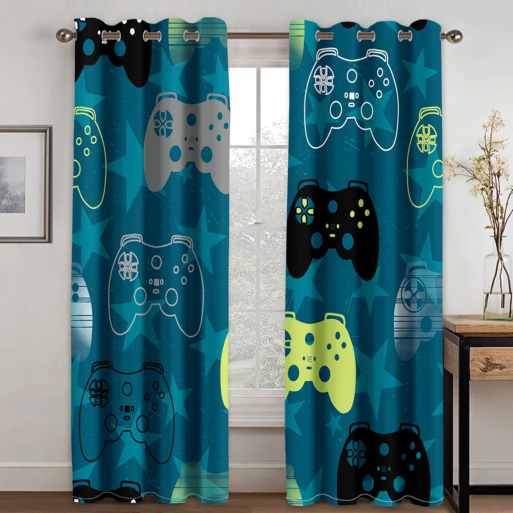 Lightening Game Cool Gamepad Switch Boy Window Curtains Blinds For Living Room Kids Bedroom Bathroom Kicthen Door Home Decor2Pcs