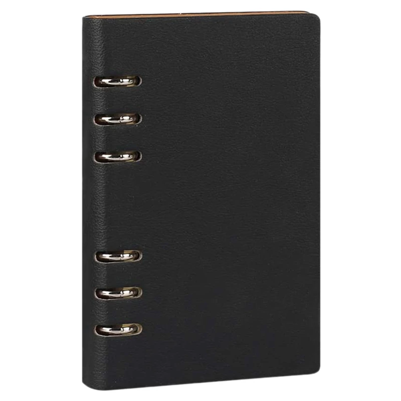 

A5 Notebook 6 Holes PU Leather Cover Notebook Loose Pocket Leather Refillable Notebook Binder Rings Journal