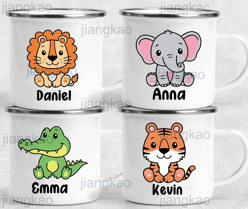 Personalized Kids Cup Custom Animal with Name Juice Cola Mug Cute Elephant Crocodile Tiger Lion Print Mug Children Birthday Gift