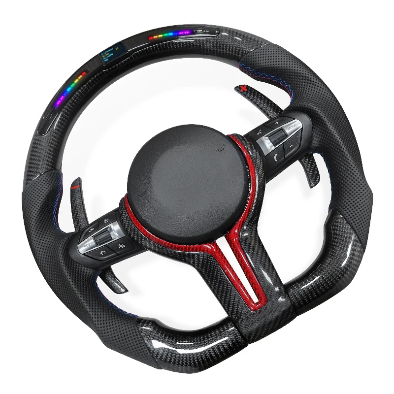 Car Steering Wheel with LED Carbon Fiber M Sport for BMW F10 F30 F15 F16 F20 F21 F25 F26 F31 F32 F33 F34 F35 F36 F80 F82 F83 E90