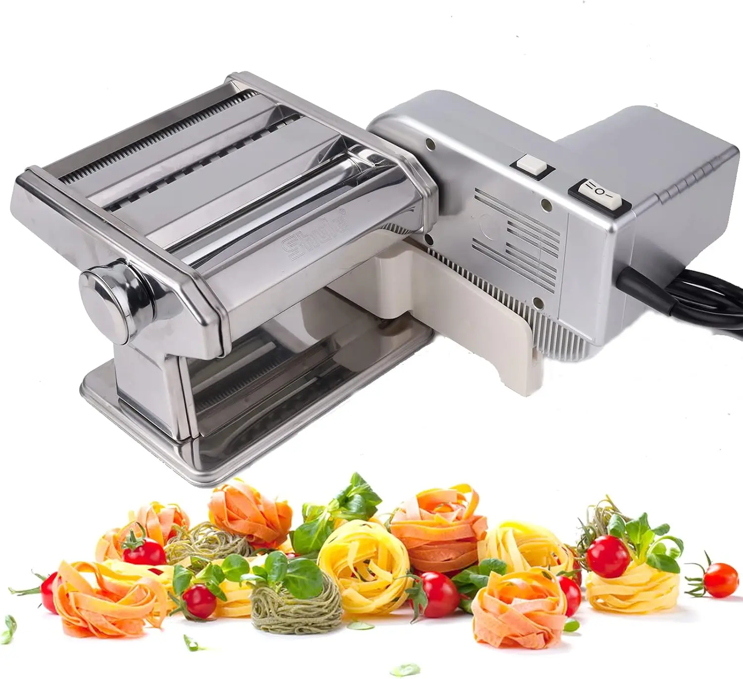 

Electric Pasta Maker Machine with Motor, Stainless Steel Roller, Adjustable Thickness for Homemade Noodles