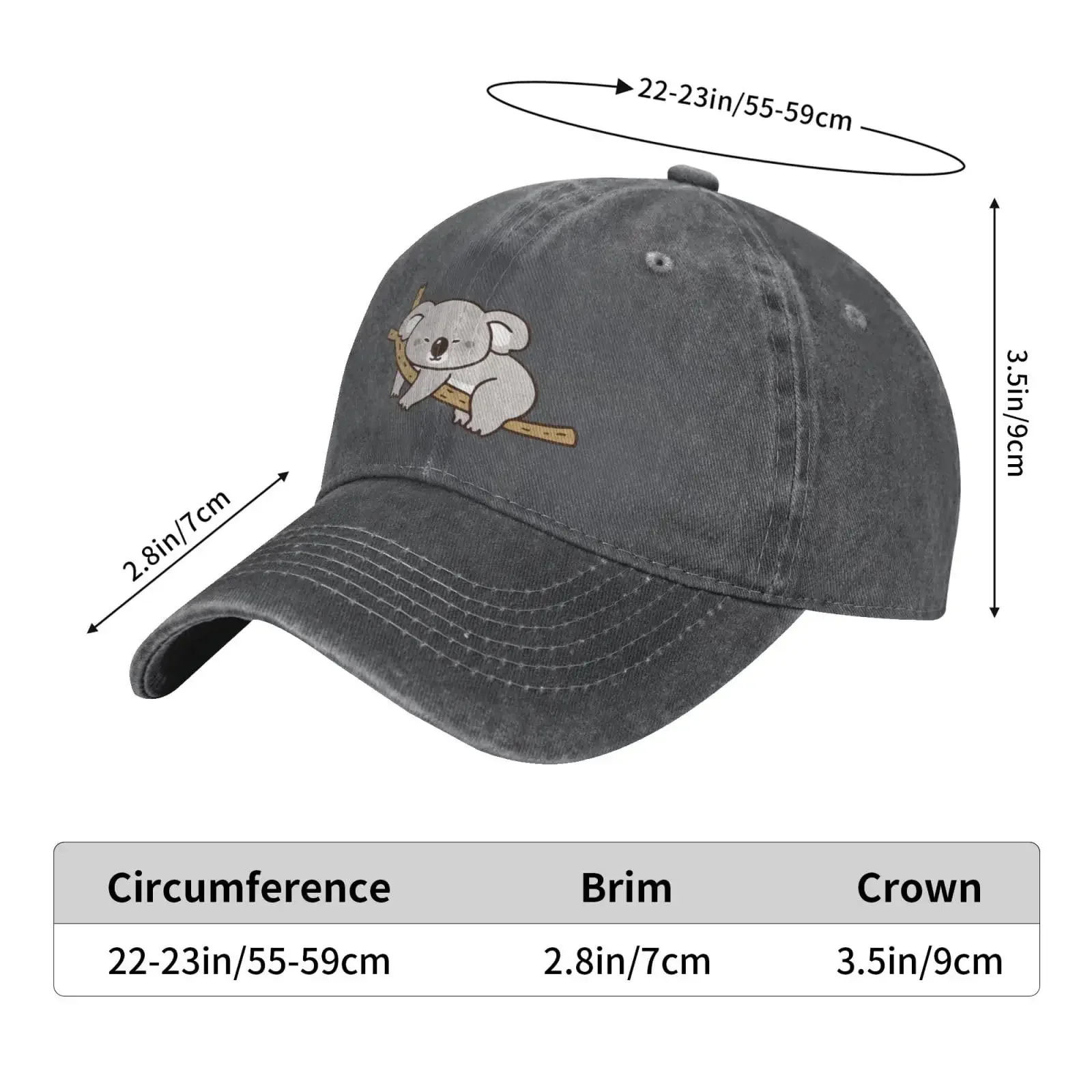 Cartoon Koala Vintage Adjustable Washed Denim Cotton Low Profile Dad Trucker Hat Black Fitted Baseball Cap dla mężczyzn Unisex