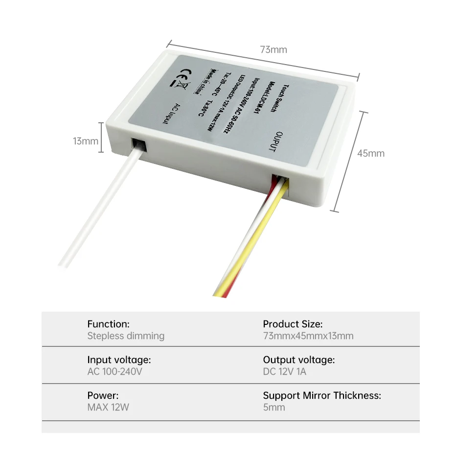 

12V 1A LED Touch Dimmer Switch Single Color/CCT Adjustable Capacitive Sensor for Bathroom Mirror Light Backlight Decoration