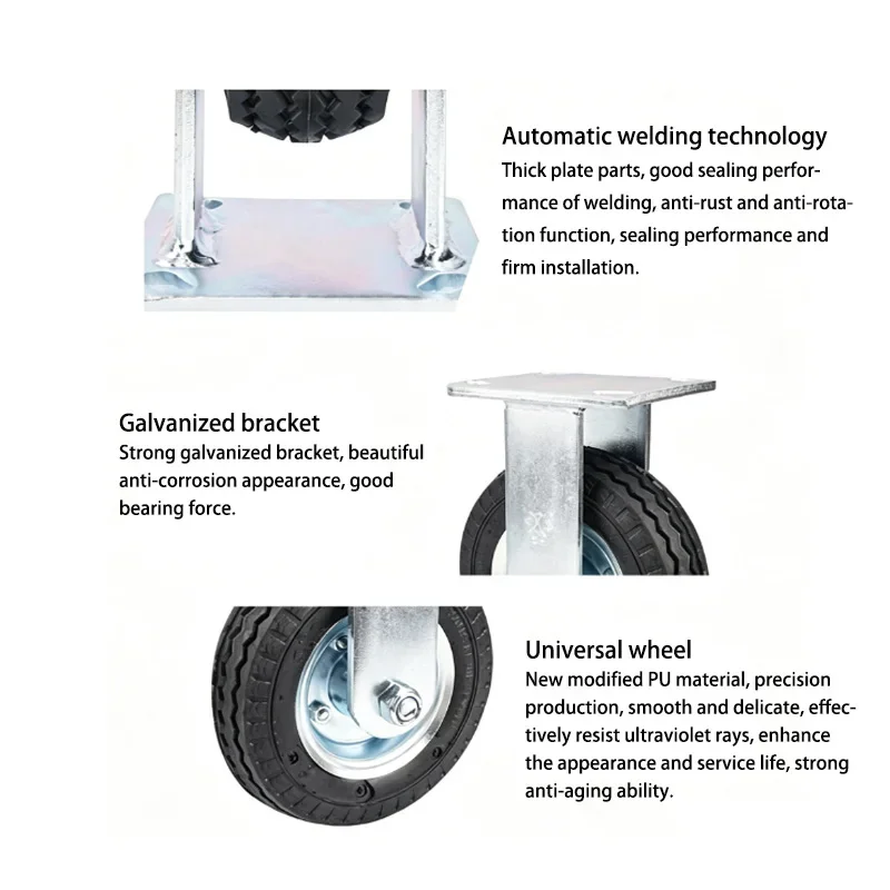 1Pc 6 Inch Wear-Resistant Inflatable Rubber Caster, Heavy Duty Directional Wheel with Automatic Welding Bracket