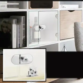 Zámek dveří skříně, skleněné zámky na vitríny/skříně, jedno/dvojité dveře, bez nutnosti vrtání, snadno instalovatelný, domácí nástroj 8 nejlepší prodej Zámky skleněných dveří bez vrtání - №3