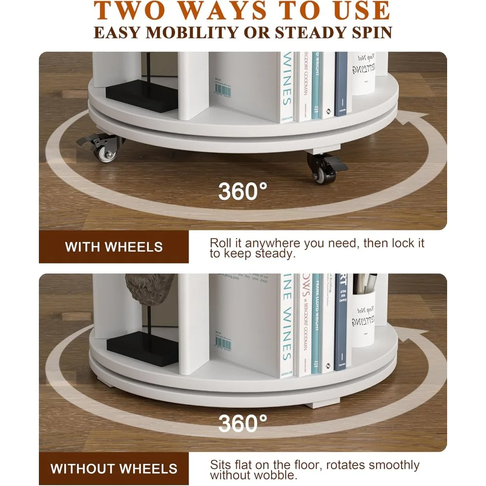 رف كتب دوار بأربعة طبقات مع عجلات قابلة للقفل ومنظم زاوية #5