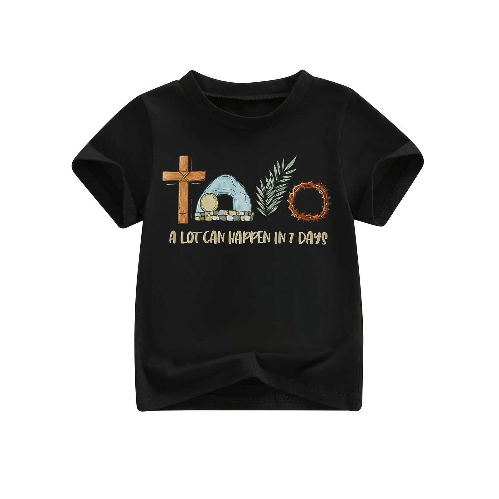 

Пасхальные футболки для маленьких мальчиков с надписью и короткими рукавами, топы с круглым вырезом для лета и весны