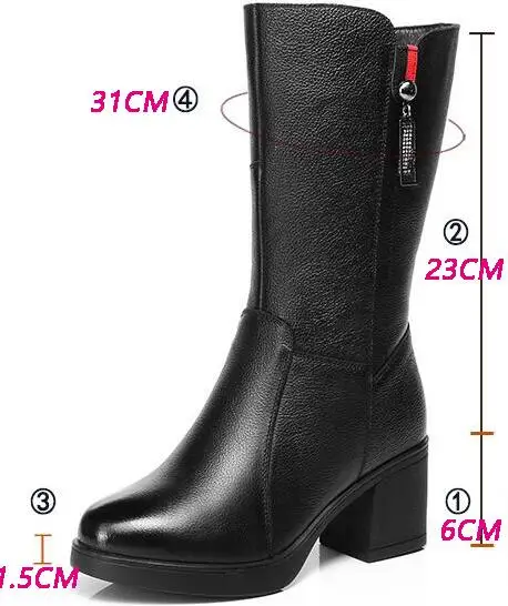 GKTINOO Women Mid-Calf Boots Winter Warm Side Zipper High Heel Booties Genuine Leather Platform Mother Shoes Female Footwear