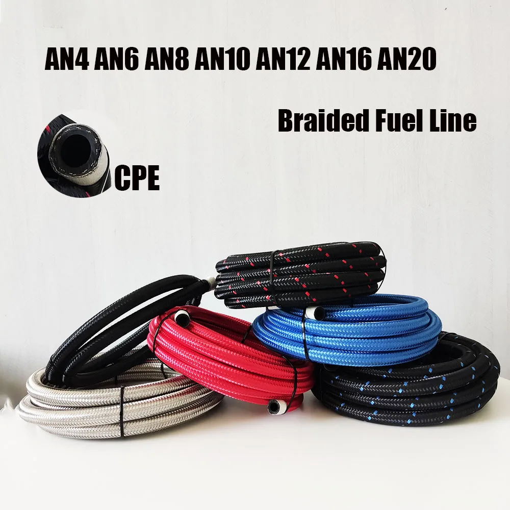 

AN4 AN6 AN8 AN10 AN12 AN16 AN20 Fuel Hose Oil Gas Cooler Hose Line Pipe Tube Nylon Stainless Steel Braided Inside CPE Rubber