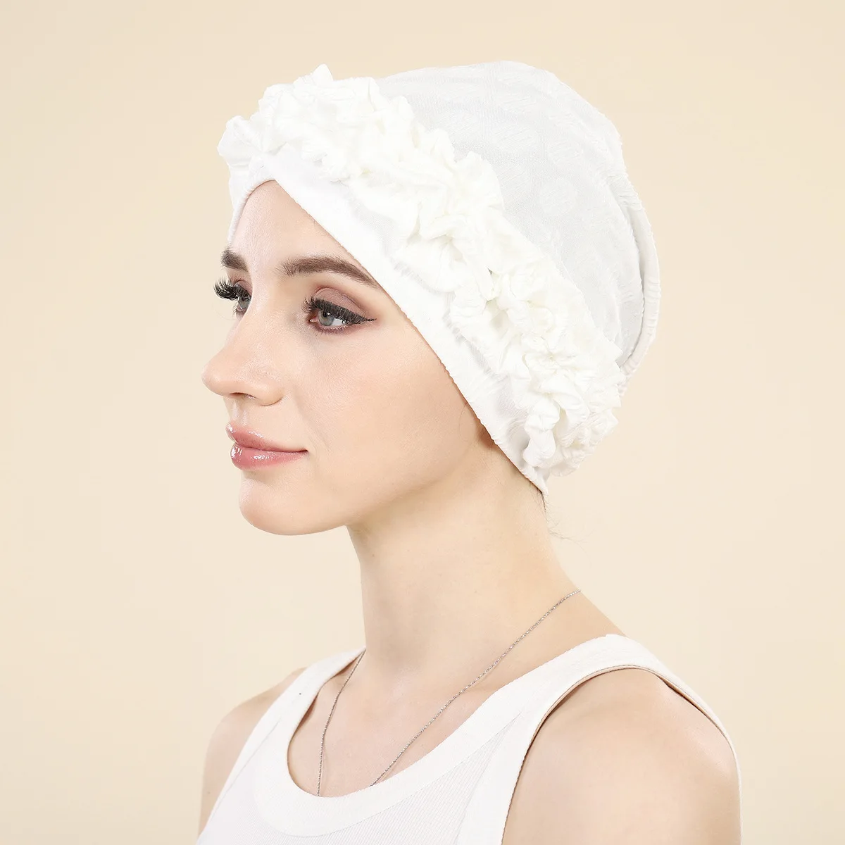 Gekruiste voorhoofd bloemen hijab cap effen kleur Indiase hoed moslim mode hoofd wrap vrouwen tulband bandana motorkap