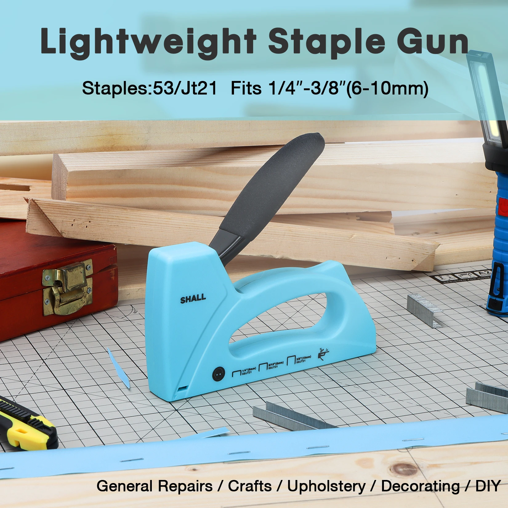 SHALL Nail Gun for Woodworking Light Duty Upholstery Stapler with 1600pcs JT21 Staples for home DIY Decoration free shipping