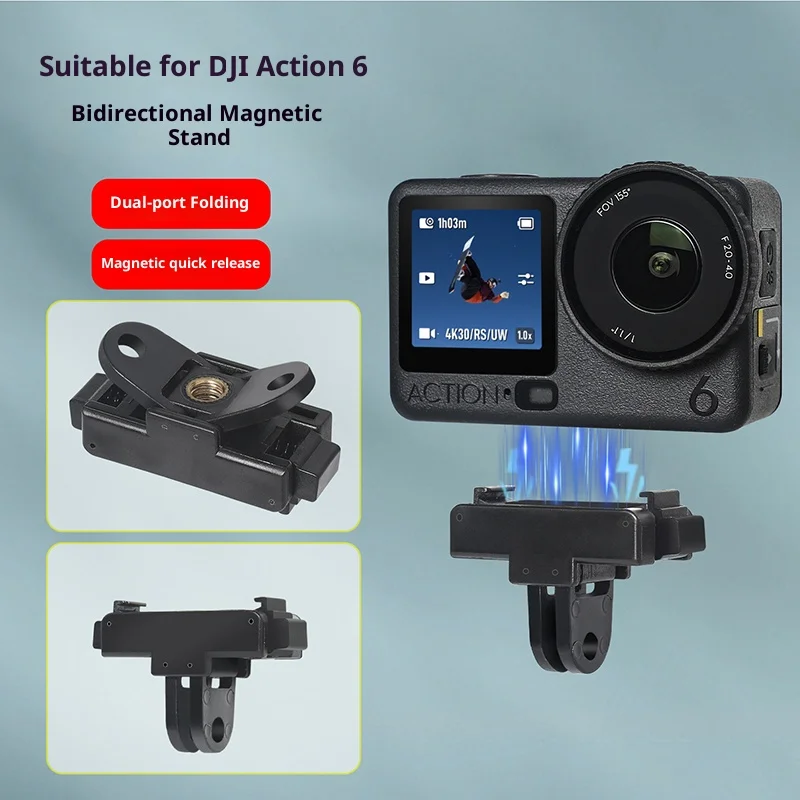 Base d'adaptateur magn�tique l�g�re � d�gagement rapide pour DJI Osmo Action 6 Nano, Base de montage pliable � deux griffes � d�gagement rapide