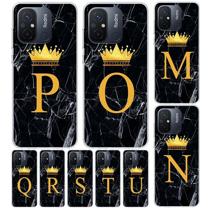 26 Letter Crown Custom M Cover For Xiaomi Redmi 12 12C 10 10C 9 9C 9T 9A Phone Case 10A 8A 8 7A 7 6A 6 Pro K60 K20 K40 S2 Print