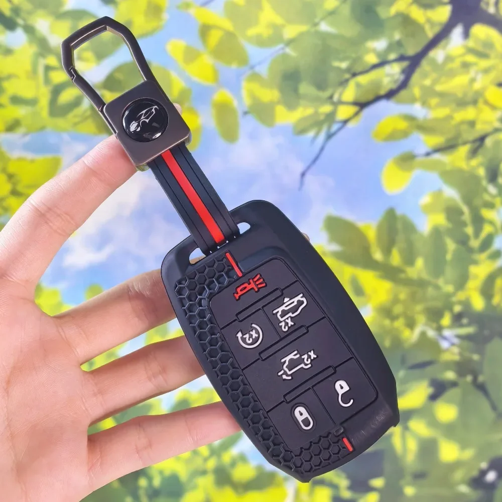Silicone Honeycomb Key Fob Case With Keychain Fit Dodge RAM 1500 2500 3500 4500 5500 Pickup 2019-2022 Remote Key Shell
