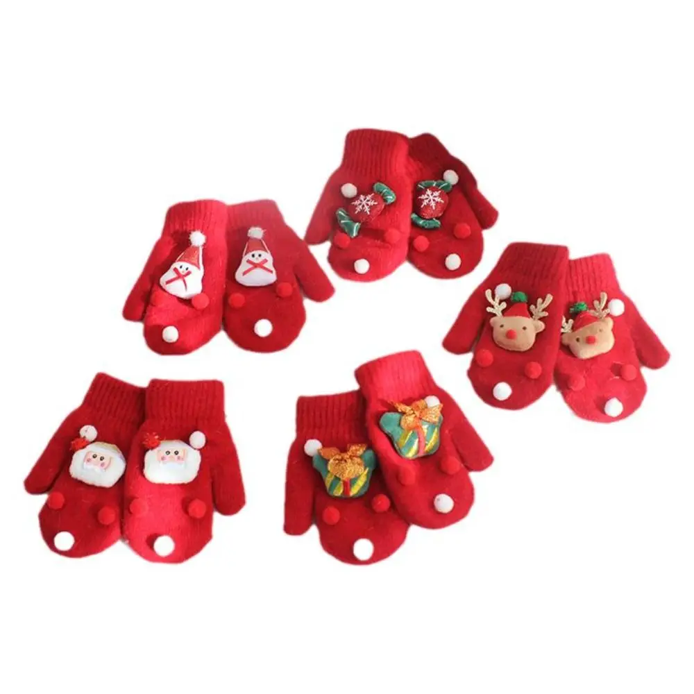 Nettes Geschenk Erwachsene Glocke Elch Plus Samt Frauen Gestrickte Handschuhe Weihnachten Kinder Fäustlinge Volle Finger Handschuhe Santa Claus Gedruckt