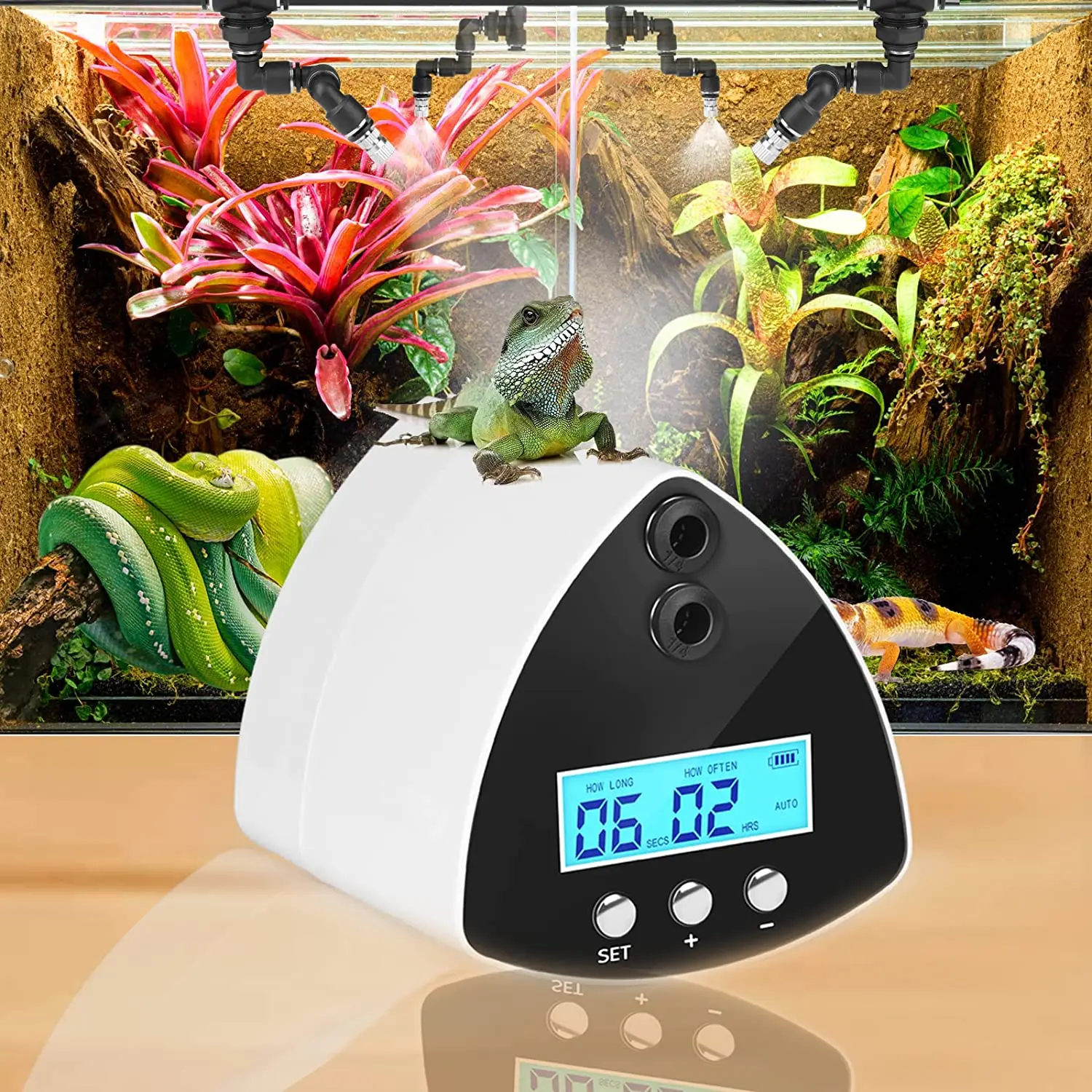 Reptile Misting System Automatic Intelligent Reptile fogger terrariums Humidifiers Smart Timing Rainforest with Spray Nozzle