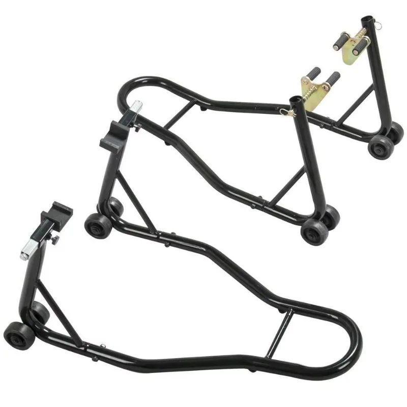 حامل إصلاح الدراجة النارية من الفولاذ قابل للتعديل مع حامل العجلات الأمامية والخلفية باللون الأسود بسعة 500 كجم وإعداد عالمي