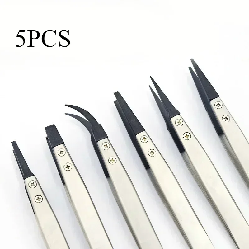 1-6PC Watch Hands Installation Work Tweezers Straight Elbow Handle Stainless Antistatic Plastic Tweezers ESD-259 ESD-259A ESD-7A