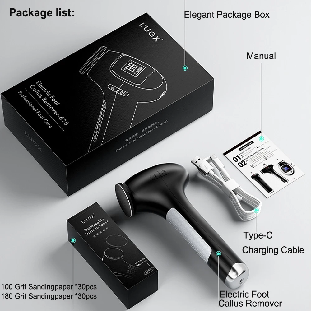 مزيل مسامير القدم الكهربائية سرعة قابلة للتعديل 115 °   آلة العناية بالقدم ذات عزم دوران عالي 8N.cm بتصميم بزاوية مع ورق صنفرة قابل للاستبدال