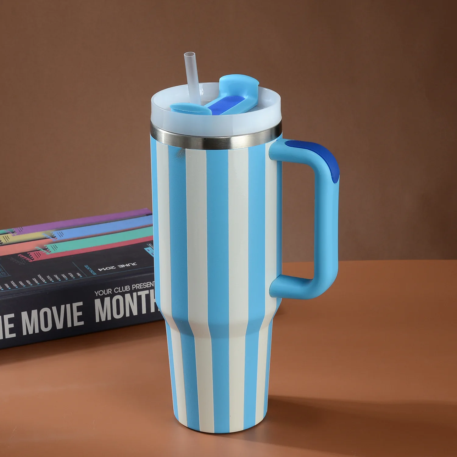 

Popular Striped 40oz Fashion Car Cold and Heat Retention Large Capacity Straw Water Cup Stainless Steel Water Bottle Thermos
