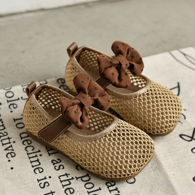 Classic Children's Mary Jane Shoes Sweet Bow Little Girls Hollow-out Dress Flat Shoes Princess Daily Outdoor Kids Leather Shoes