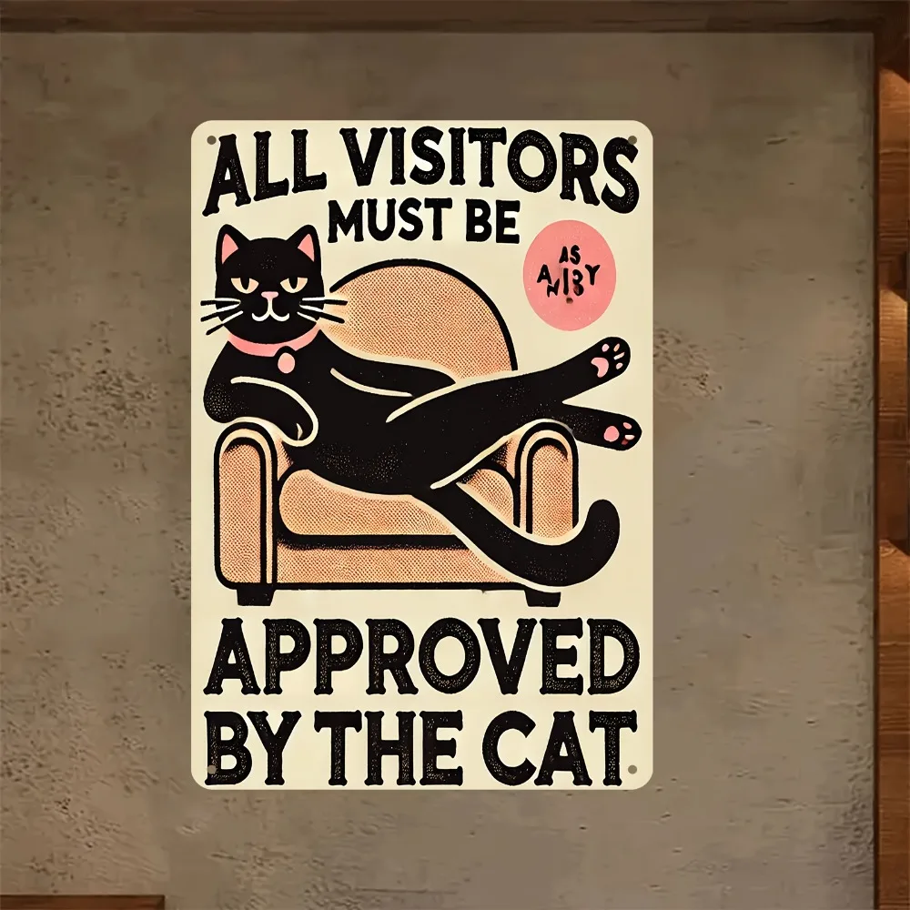 [2D Flat] Retro Iron Cat-Themed Wall Art Sign - 