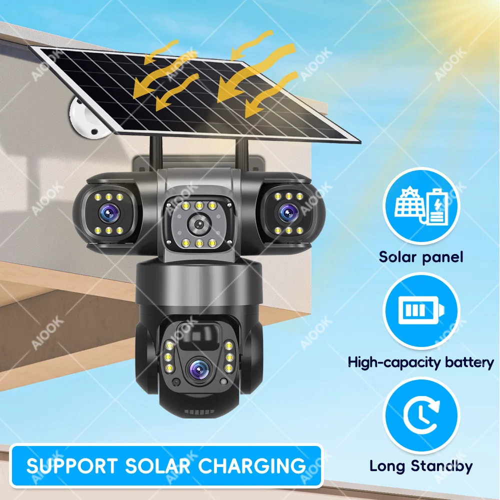 V380 PRO 4G Solar Camera HD 15MP Three Lens PTZ Camera Outdoor Camera Waterproof IP CCTV Two-Way Intercom Night Camera