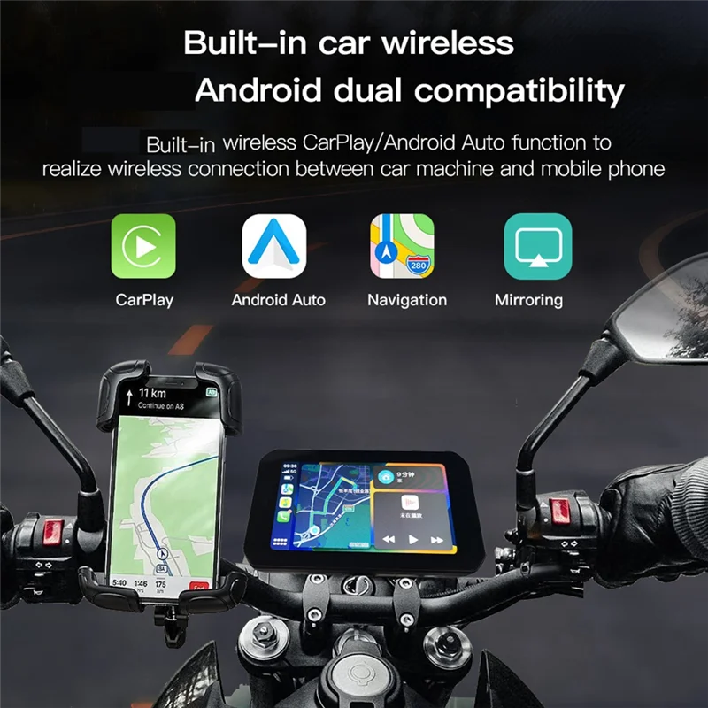 

5 Inch Portable Motorcycle Waterproof Display Motorcycle Wireless For Carplay Android Auto GPS Navigation Smart Screen Durable