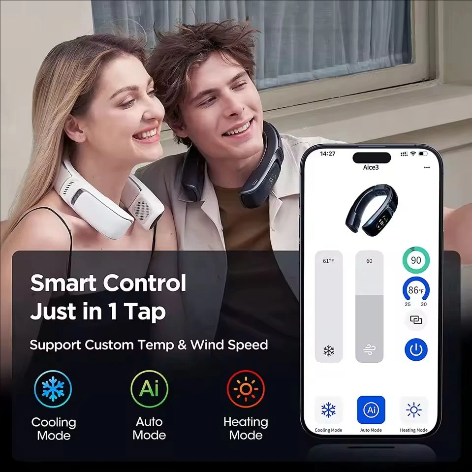 

Hanging Neck Fan AI Temp Control 7000mAh Portable Air Conditioner Rechargeable Wearable Bladeless Air Cooler For Outdoor Travel