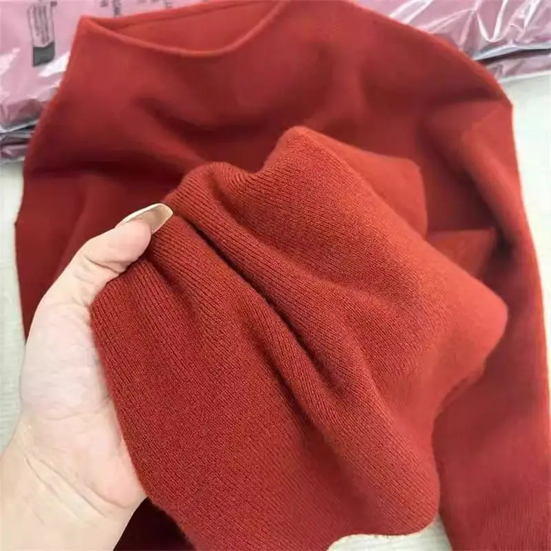 Red Knitted Long Sve f High Collar Women's Fitted Base irt Trendy Inner Wear Top Commute Sle Pure Color Polyester S...