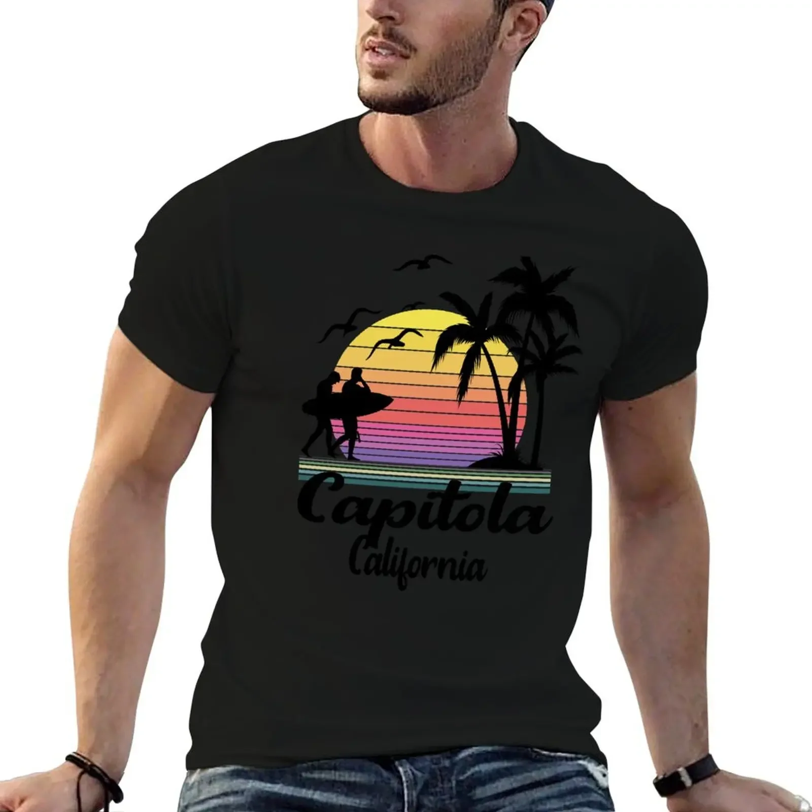 Capitola California Seaside Retro Sunset T-Shirt shirts graphic street wear sports fans T-shirt men