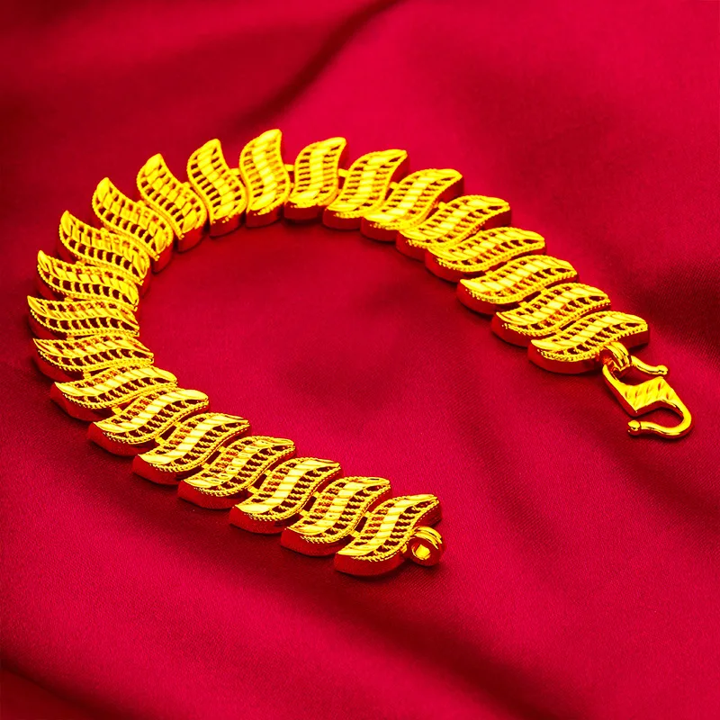 

Hollow S-Clasp Bracelet Women's 24K Gold AU999 - Traditional craft chain, delicate hollow pattern, smooth S-clasp