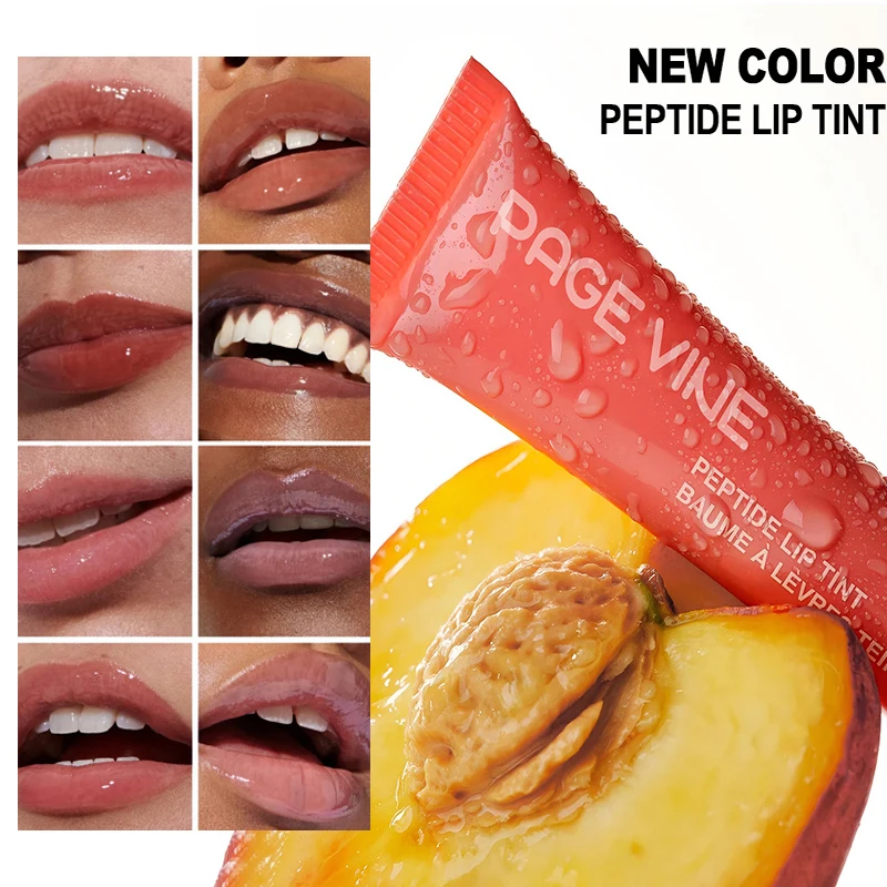 PAGE VINE Peptide Lipgloss, flüssig, wässrig, glänzend, Gelee-Tönung, Lippenfleck, feuchtigkeitsspendender, feuchtigkeitsspendender Lippenbalsam, sexy, prallere Lippen, Make-up