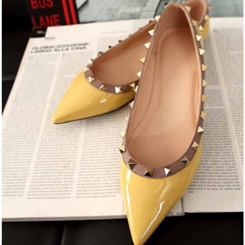 Women British American Styles Fashionable Daily Fashion Show Shoes With Studded Patchwork Patent Leather &Matte Flats Printed 45