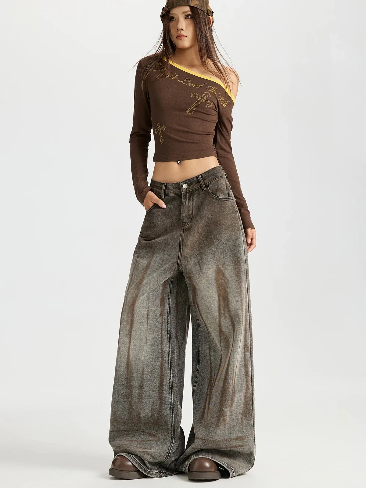 Y2K Amerikaanse Retro Jeans Dames Wasteland Flare Tie Dye Gewassen Vintage Lange Broek Herfst