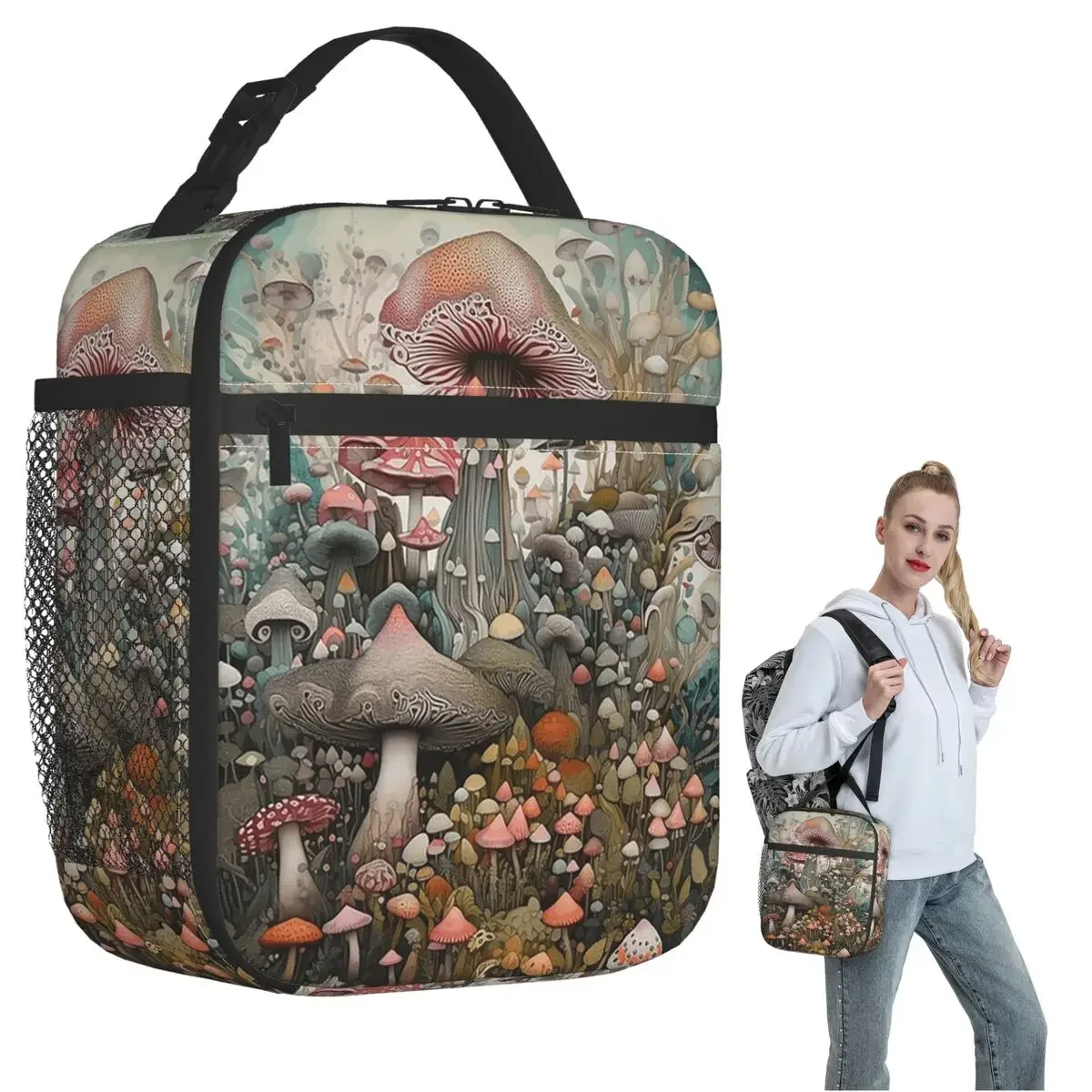 Magical Mushroom Field Insulated Lunch Bag for Women Kids Leakproof Food Boxes Thermal Lunch Box Tote