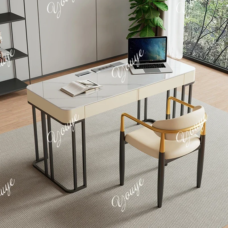 N49 J Italian Minimalist Rock Slab Desk Home Desk Study Light Luxury Modern Design Computer Writing Desk ,only Table , No Chair