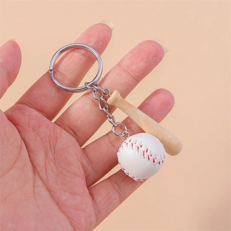 Cute Baseball Wooden Bat Keychains Sport Car Key Chain Souvenir Gifts for Women Men Hanbag Pendants Keyrings DIY Accessories