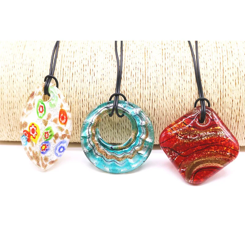 3PCS Different Shapes Glass Murano Pendant Necklace Jewelry Fashion