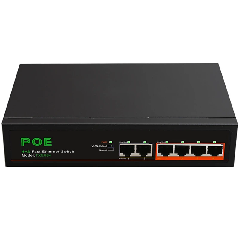 6 Port 100Mbps POE Switch Network Switch Network Splitter Metal With VLAN Function For Surveillance Cameras US Plug