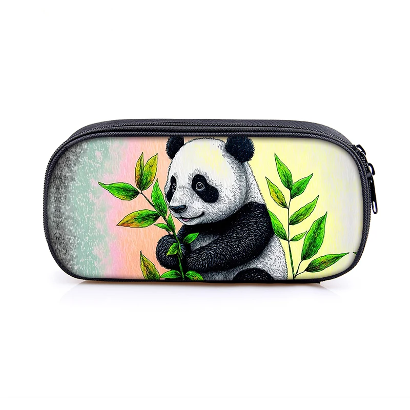 Bolsa de lápices con estampado de Panda para mujer, estuches de cosméticos con dibujos animados de Panda Rojo, caja de lápices informal para adolescentes, suministros escolares para niños y niñas