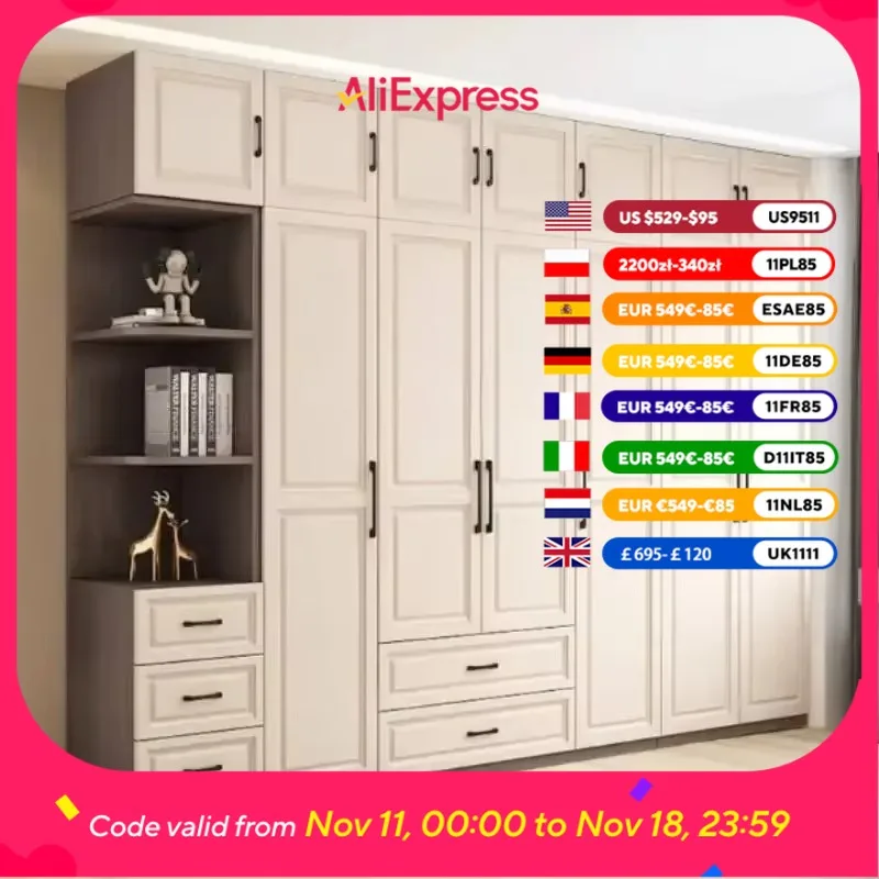 

Luxury Adults Wooden Wardrobes Top Cabinet Modular Space Saving Storage Closet Bedroom Organizer Armadio Guardaroba Furniture