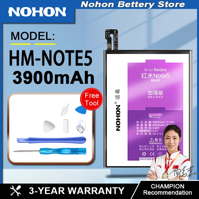 

Nohon Battery High Capacity For Redmi HM-NOTE 5 With Free Tools Replacing batteries