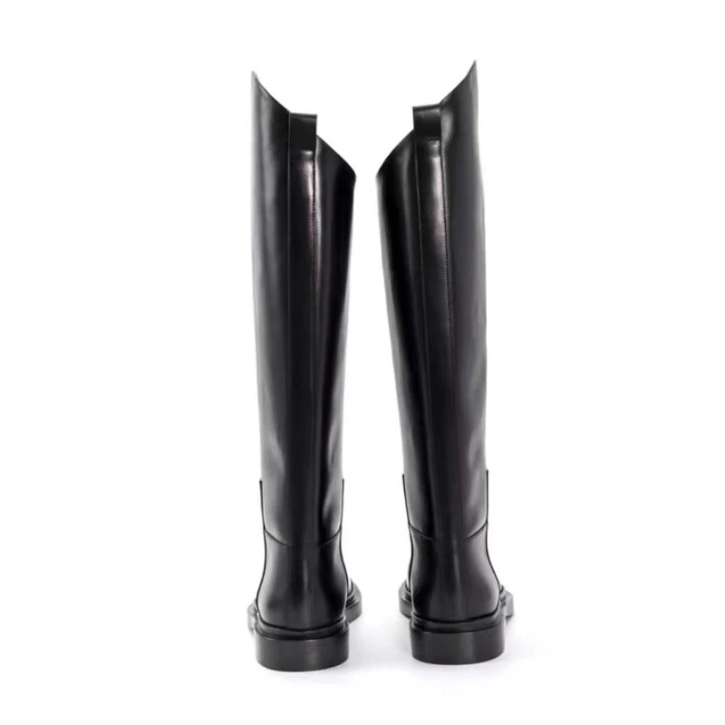 2024 Winter New Fashion Slip-on Flat Knee Boots for Women Europe and America Elegant Round Toe Knight Boot Big Size Shoes 43