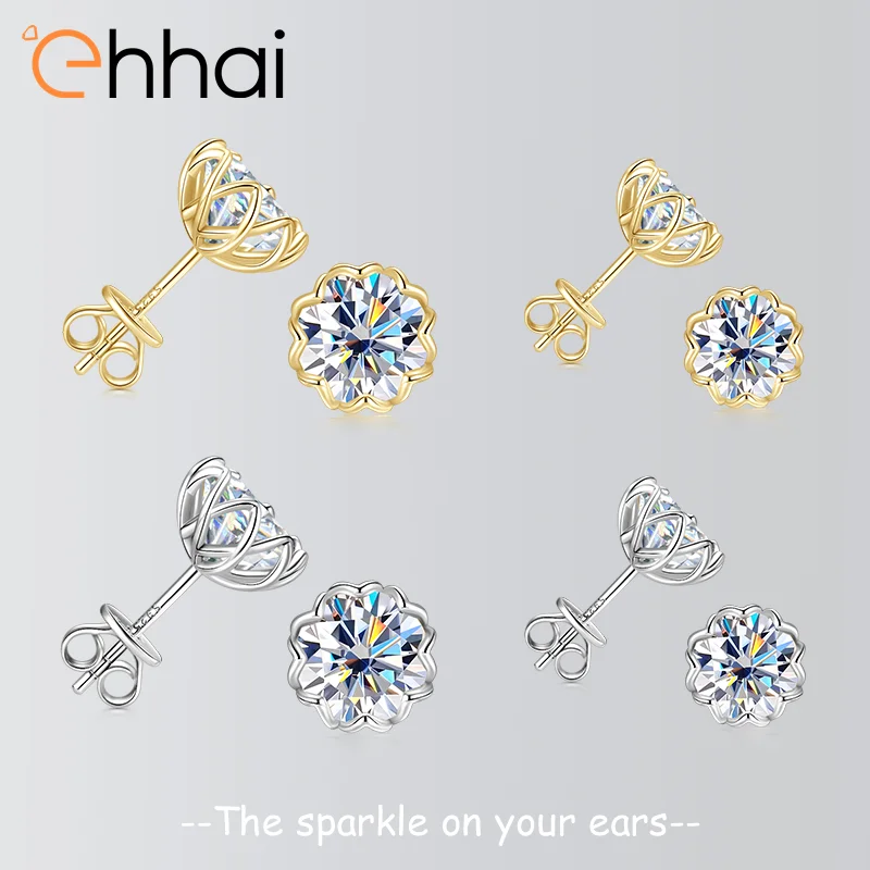 

Ehhai 1-2CT Round Cut Moissanite Solitaire Flower Piercing Stud Earrings for Women S925 Sterling Silver Jewelry Gifts Pendientes
