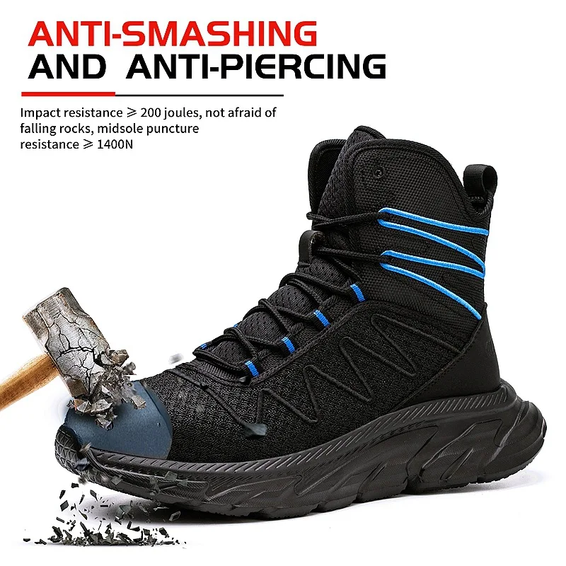 Summer High-top Anti-smashing Anti-puncture Flying Woven Breathable Wear-resistant Steel-Head Toe Protection Labor Safety Shoes