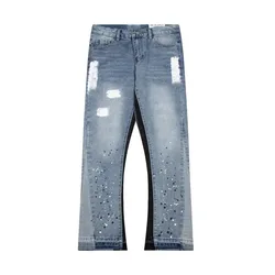 2024 Europese En Amerikaanse Retro Gewassen Gesplitste Denim Losse Broek High Street Paar Straight Micro-Uitlopende Jeans Hot Sale