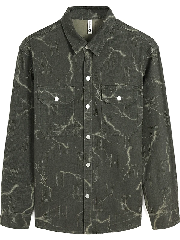 

New Spring Men's Long Sve Denim irt Thunder Texture Cool Haome Casual Loose Fit Youthful Sle Button down Coat